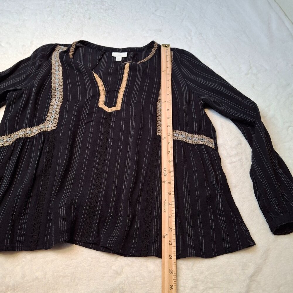 J. Jill Peasant Blouse Sz MP Embroidered Relaxed Fit Boho Cottagecore Neutral - Picture 12 of 15